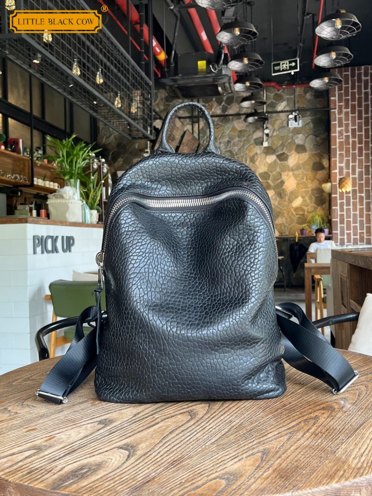 Leatherwork Bag - กระเป๋าเป้สะพายหลังหนังแกะธรรมชาตินุ่มสบาย แบบลำลอง ใช้ได้ทั้งชายและหญิง มีซิป เหมาะสำหรับทำงาน อเนกประสงค์