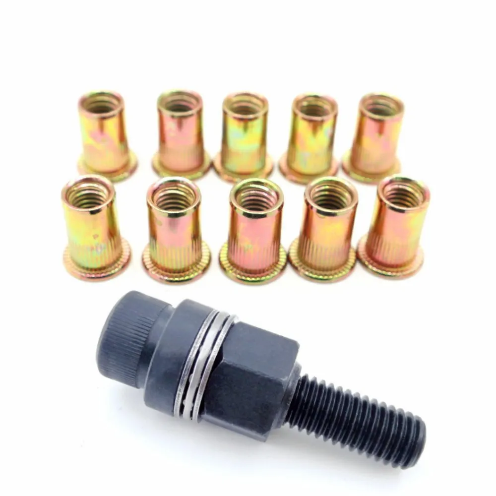 Rivet Setter Tool - เครื่องมือยิงรีเวทน็อตแบบมือถือ พร้อมรีเวทน็อต 10 ชิ้น, เครื่องมือใส่เกลียวแบบแมนนวล, ชุดเครื่องมือยิงรีเวตแบบพกพา