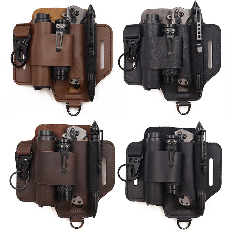 Leather Workshop - ซองใส่เครื่องมือยุทธวิธี EDC สำหรับเอาตัวรอดในป่า กระเป๋าคาดเอวสำหรับเก็บของใช้กลางแจ้ง ซองใส่ไฟฉาย ซองใส่มีด
