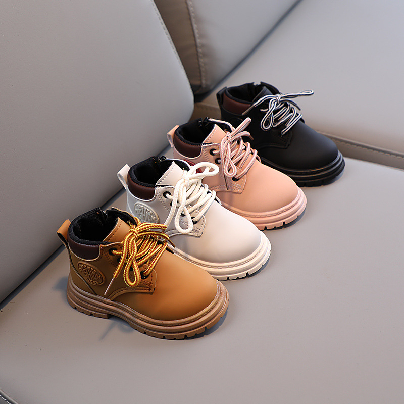 Leather Work For Kids - ฤดูใบไม้ร่วงฤดูหนาวเด็ก รองเท้าบูทสั้นแบบผูกเชือกกันลื่น รองเท้าบูททำงานพื้นนุ่มสำหรับเด็กชายและเด็กหญิง รองเท้าบูทพื้นหนานุ่ม รองเท้าบูทลำลองแบบอุ่น