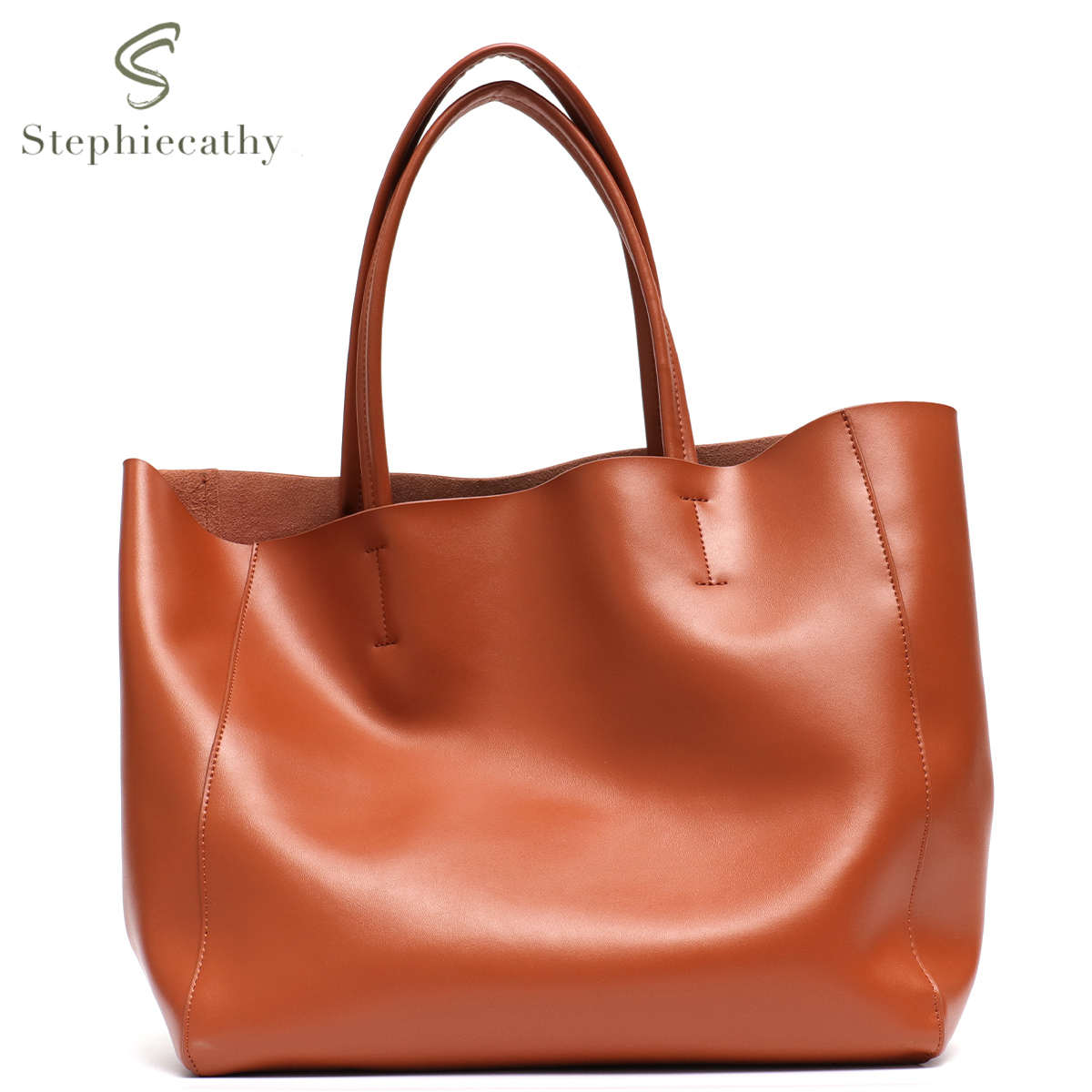 Leather Workshop - Minimalist Big Tote กระเป๋าผู้หญิงแฟชั่นจริงหนังไหล่กระเป๋าถือขนาดใหญ่ความจุทุกวันทํางานช้อปปิ้ง