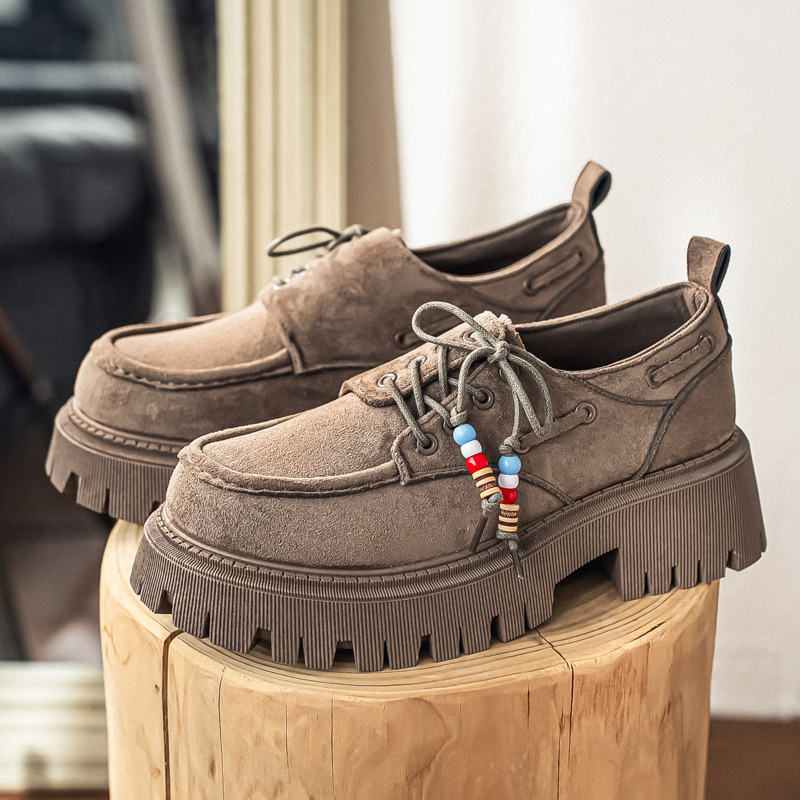 Leather Work Oxfords - รองเท้าบูททำงานแบบเดอร์บี้พื้นหนาสำหรับผู้ชาย สไตล์เรโทรแบบผูกเชือก ระบายอากาศได้ดี ทรงเตี้ย เหมาะสำหรับการเดินทางประจำวันและลำลอง