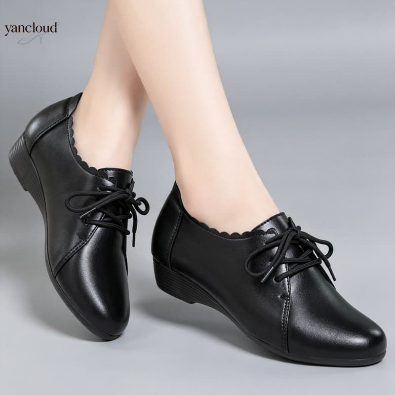 Leather Work Oxfords - รองเท้าอ็อกซ์ฟอร์ดผู้หญิงไซส์ใหญ่ 35-43 ใส่สบาย เข้าได้กับทุกชุด รองเท้าหนังแท้สำหรับฤดูใบไม้ผลิและฤดูใบไม้ร่วง 2026