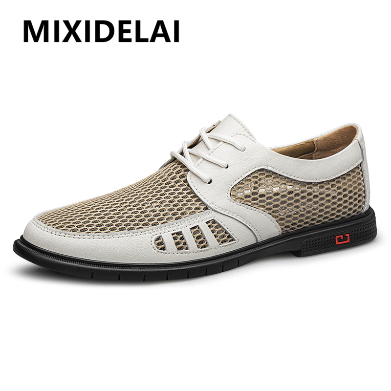 Leather Work Oxfords - ฤดูร้อนใหม่ธุรกิจผู้ชายรองเท้าตาข่ายBreathable Manแฟชั่นรองเท้าหนังแท้Oxfordsรองเท้าทํางานZapatos Hombre