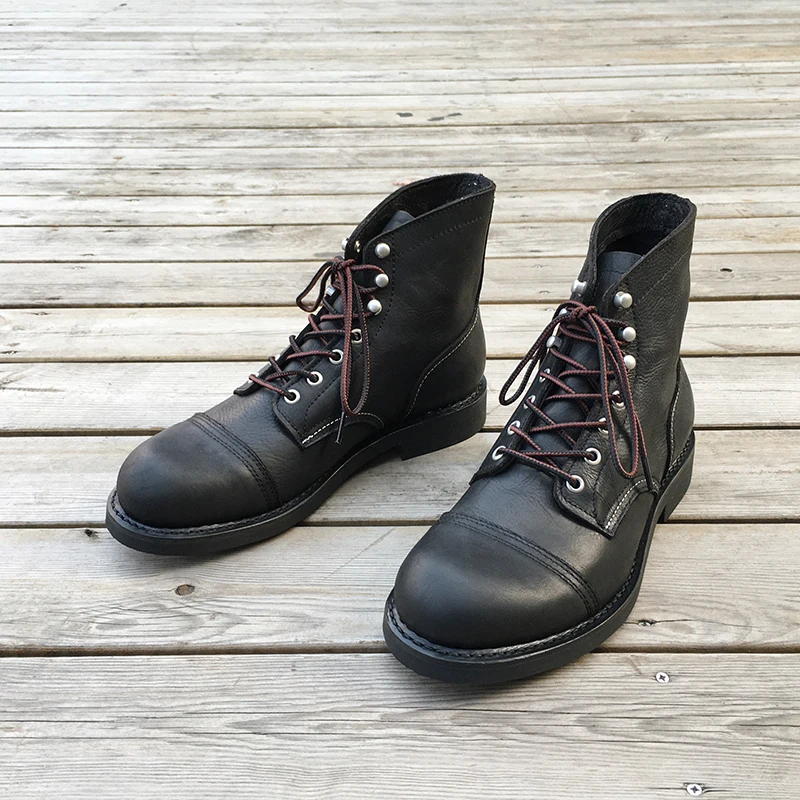 Leather Workshop - รองเท้าผู้ชายใหม่รองเท้าแบรนด์หรู Vintage Men รองเท้าหนังวัว Goodyear Welted