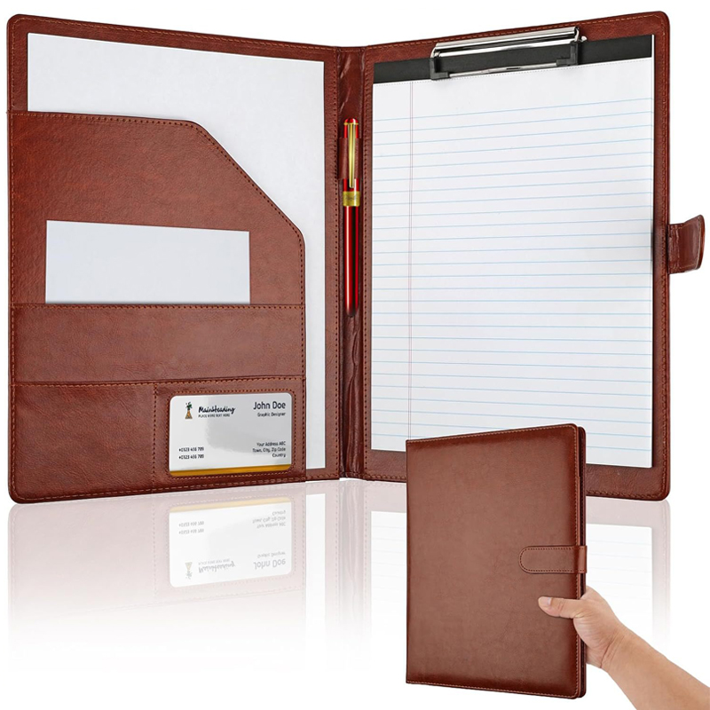 Leather Work Folder - แฟ้มประชุมหนังอเนกประสงค์ขนาด A4 พร้อมที่ใส่ปากกาในตัว เหมาะสำหรับเก็บสัญญาทางธุรกิจและบันทึกการประชุม