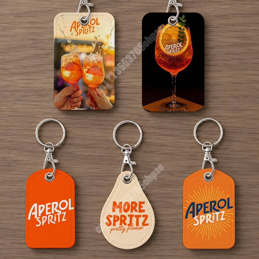 Leatherwork Keychain - พวงกุญแจหนังพร้อมช่องใส่บัตรสำหรับ Airtag และบัตรประจำตัว รุ่น Orange Prosecco