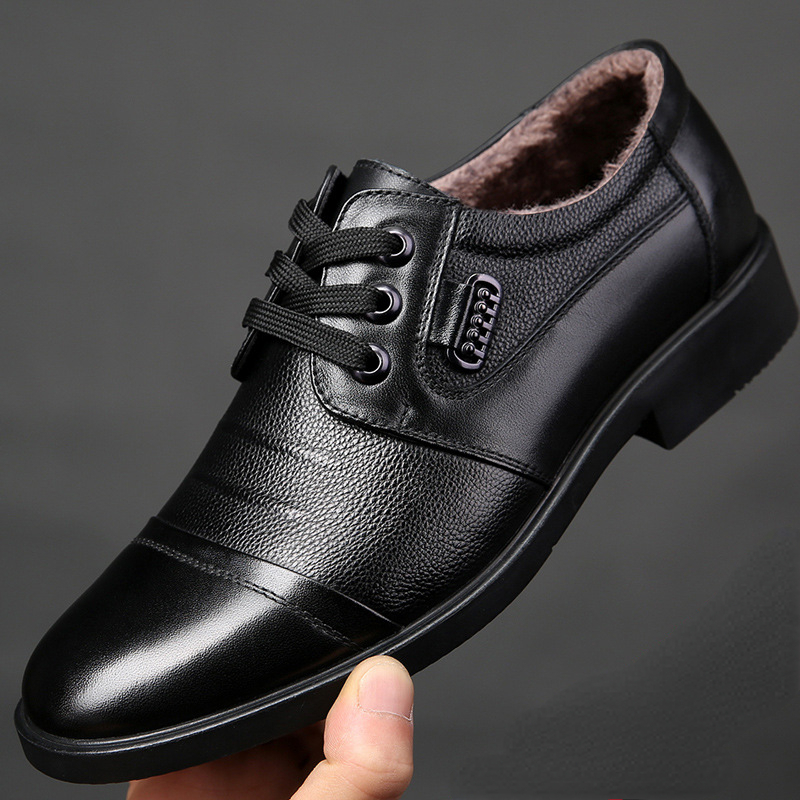 Leather Work Oxfords - ฤดูหนาวแท้ผู้ชายหนังอย่างเป็นทางการธุรกิจรองเท้าชายทำงาน Oxfords ยี่ห้อ Plush งานแต่งงานครบรอบรองเท้า Loafers