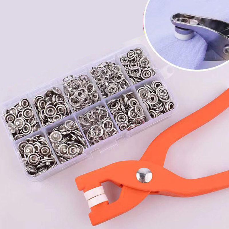 Rivet Setter Tool - ชุดเครื่องมือเย็บผ้า 50 ชิ้น ประกอบด้วยคีมติดกระดุมโลหะแบบห้าขา กระดุมแป๊กโลหะ ตัวล็อคแบบไม่ต้องเย็บ