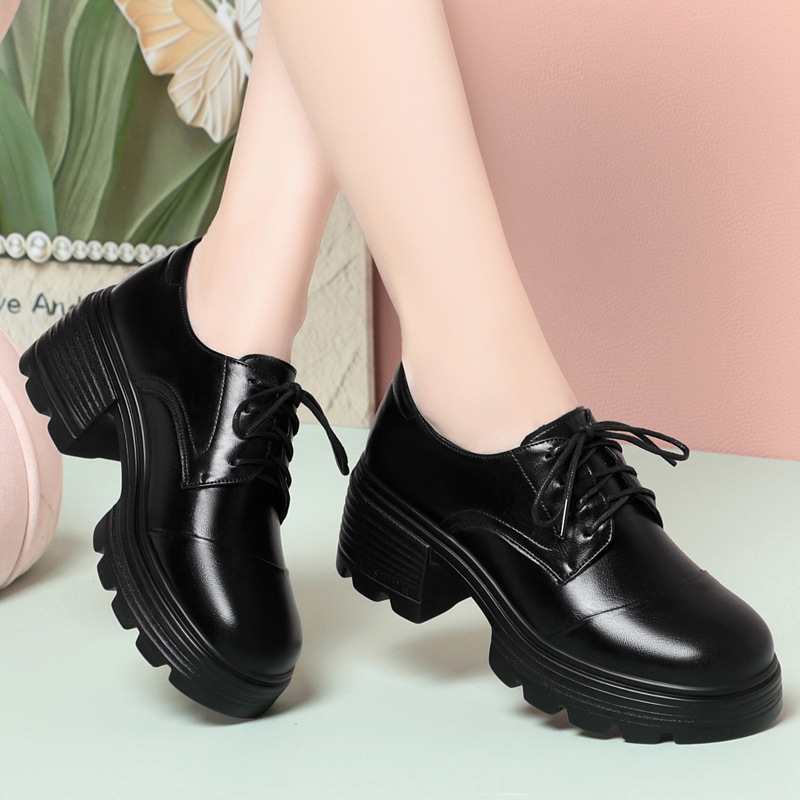 รองเท้าส้นตึกแบบหนา 6 ซม. สไตล - Leather Work Oxfords บทวิจารณ์และราคา