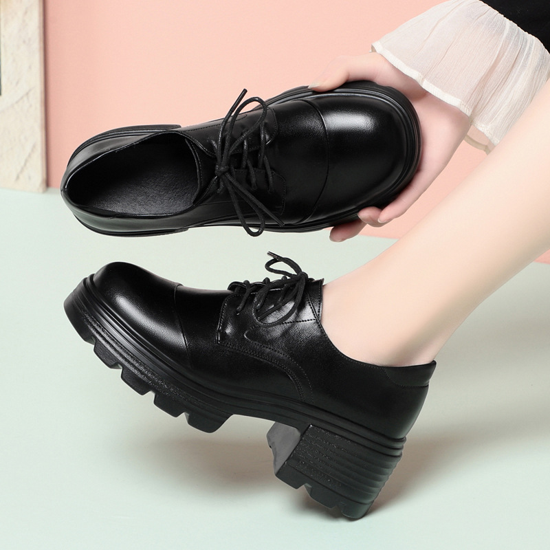 รองเท้าส้นตึกแบบหนา 6 ซม. สไตล - Leather Work Oxfords บทวิจารณ์และราคา