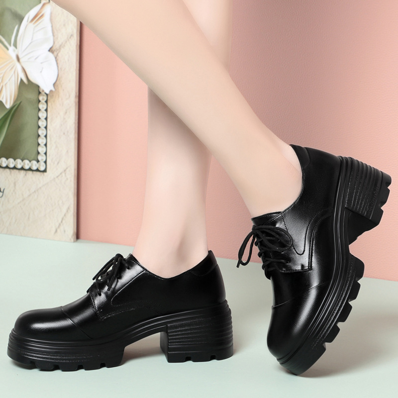 รองเท้าส้นตึกแบบหนา 6 ซม. สไตล - Leather Work Oxfords บทวิจารณ์และราคา
