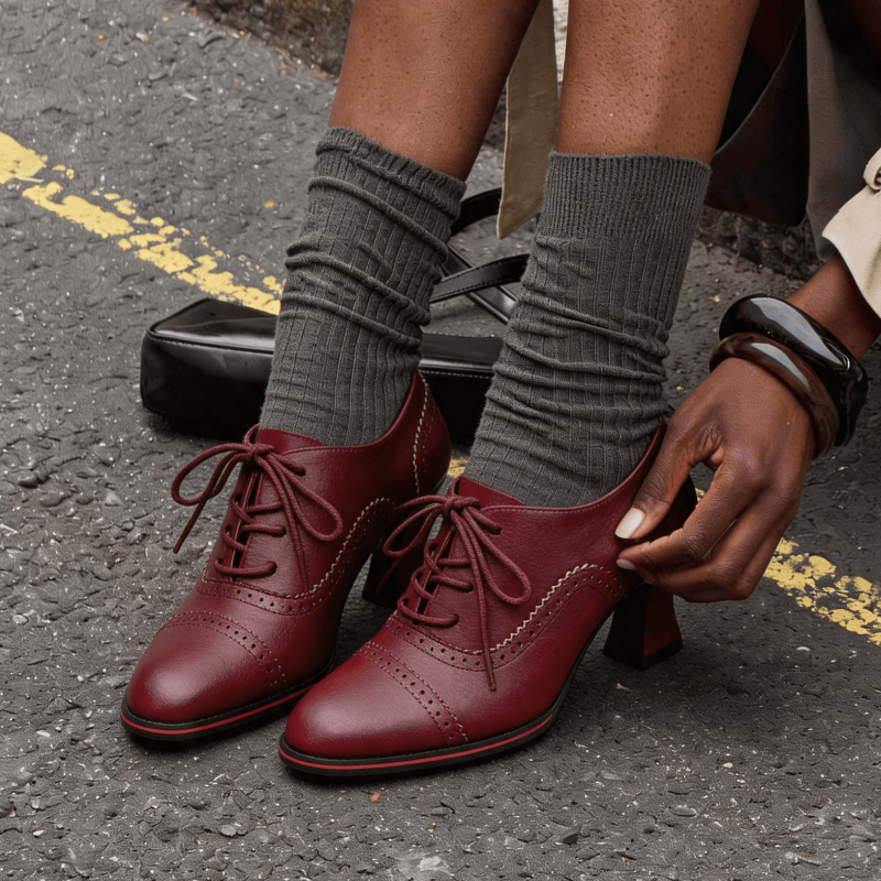 รองเท้าส้นเตี้ยหนังเทียมสำหรับ - Leather Work Oxfords บทวิจารณ์และราคา