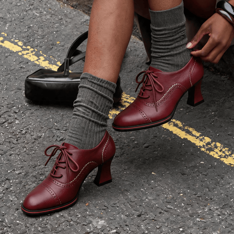 รองเท้าส้นเตี้ยหนังเทียมสำหรับ - Leather Work Oxfords บทวิจารณ์และราคา