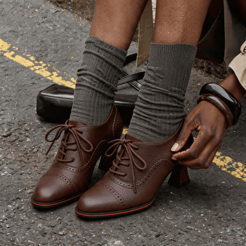 รองเท้าส้นเตี้ยหนังเทียมสำหรับ - Leather Work Oxfords บทวิจารณ์และราคา