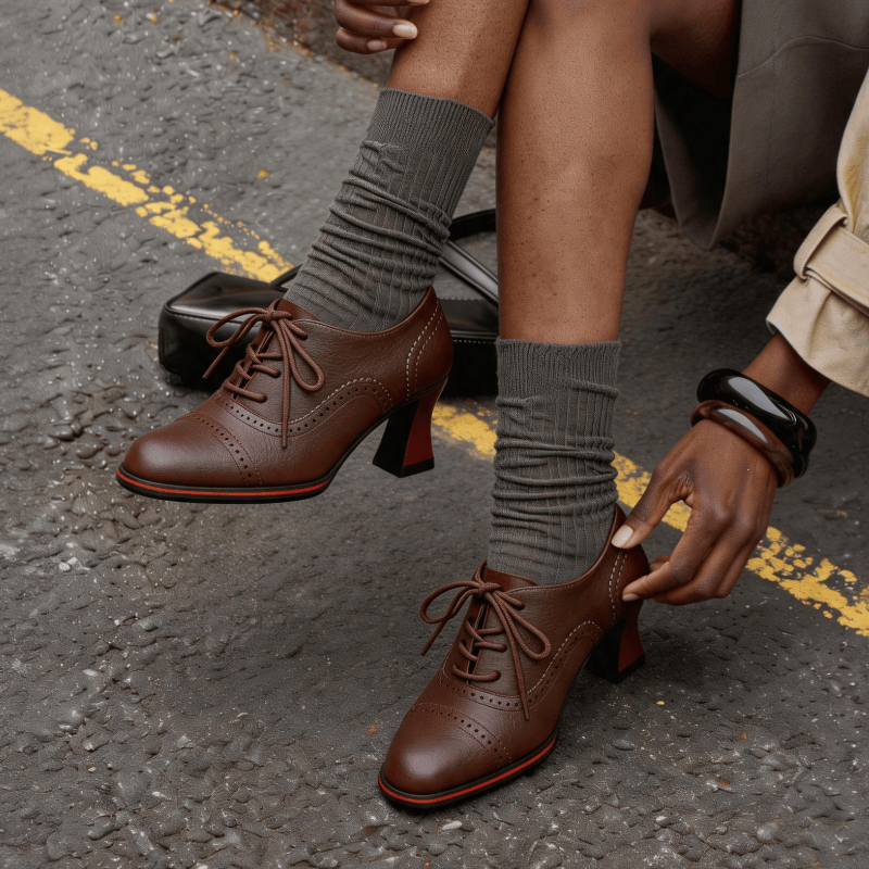รองเท้าส้นเตี้ยหนังเทียมสำหรับ - Leather Work Oxfords บทวิจารณ์และราคา
